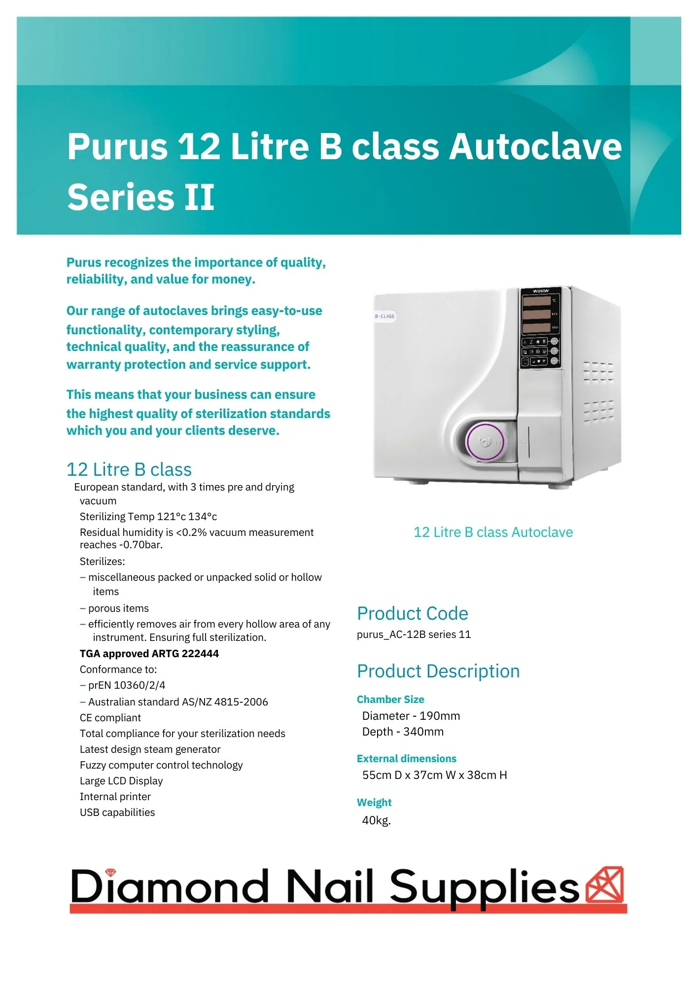 Autoclave 12L B Class Series II - Image 2