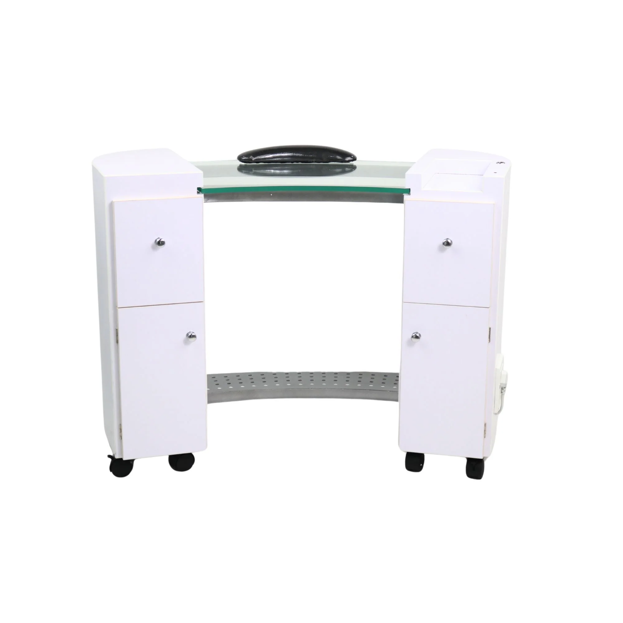 Bella Table 14 - Curved White Legs, Glass Center - Image 2