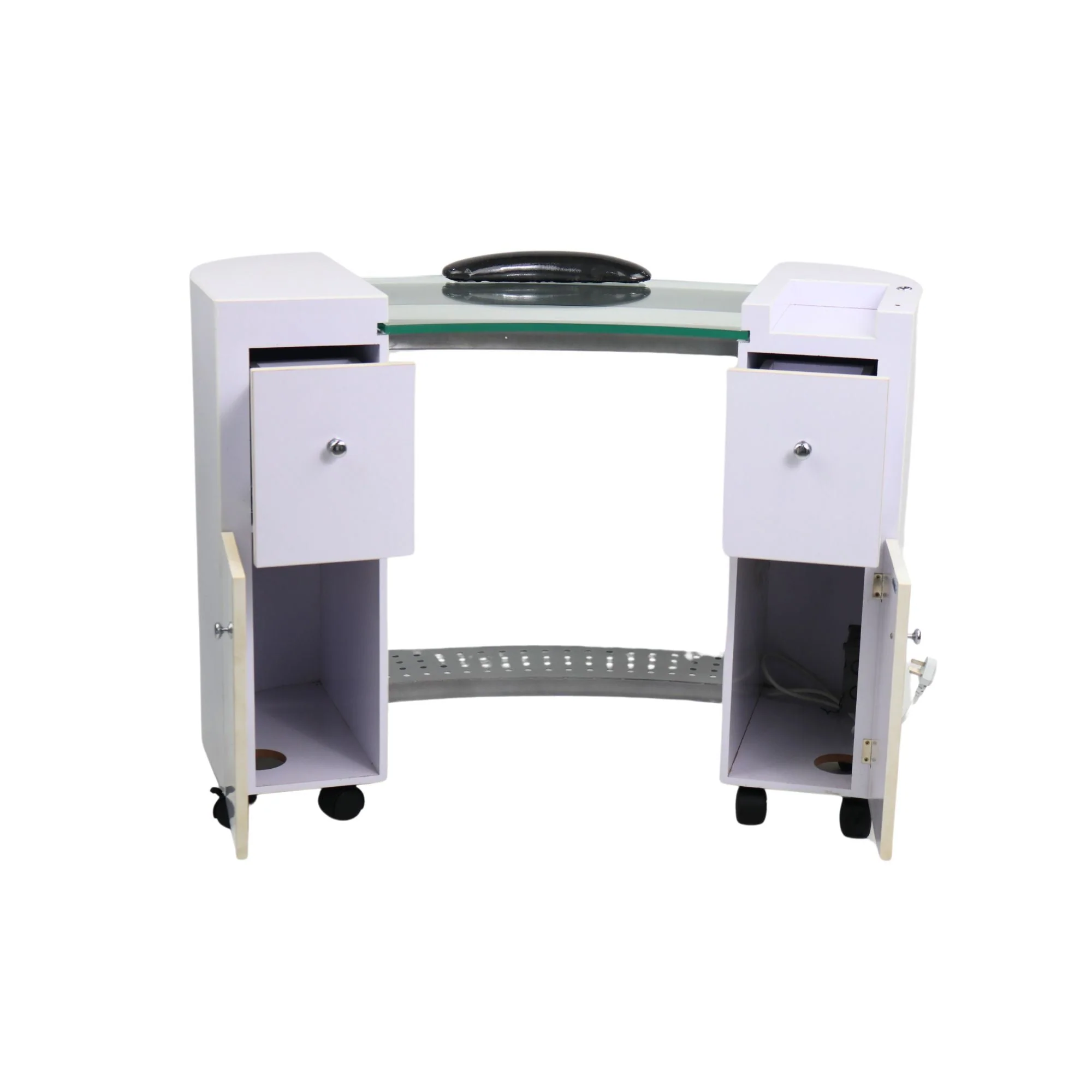 Bella Table 14 - Curved White Legs, Glass Center - Image 3