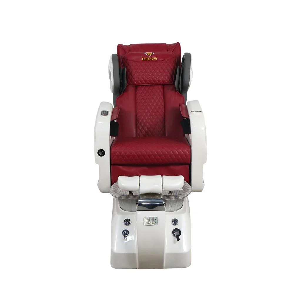 Pedicure Spa Chair - Titus (White | Burgundy | White) - Image 2