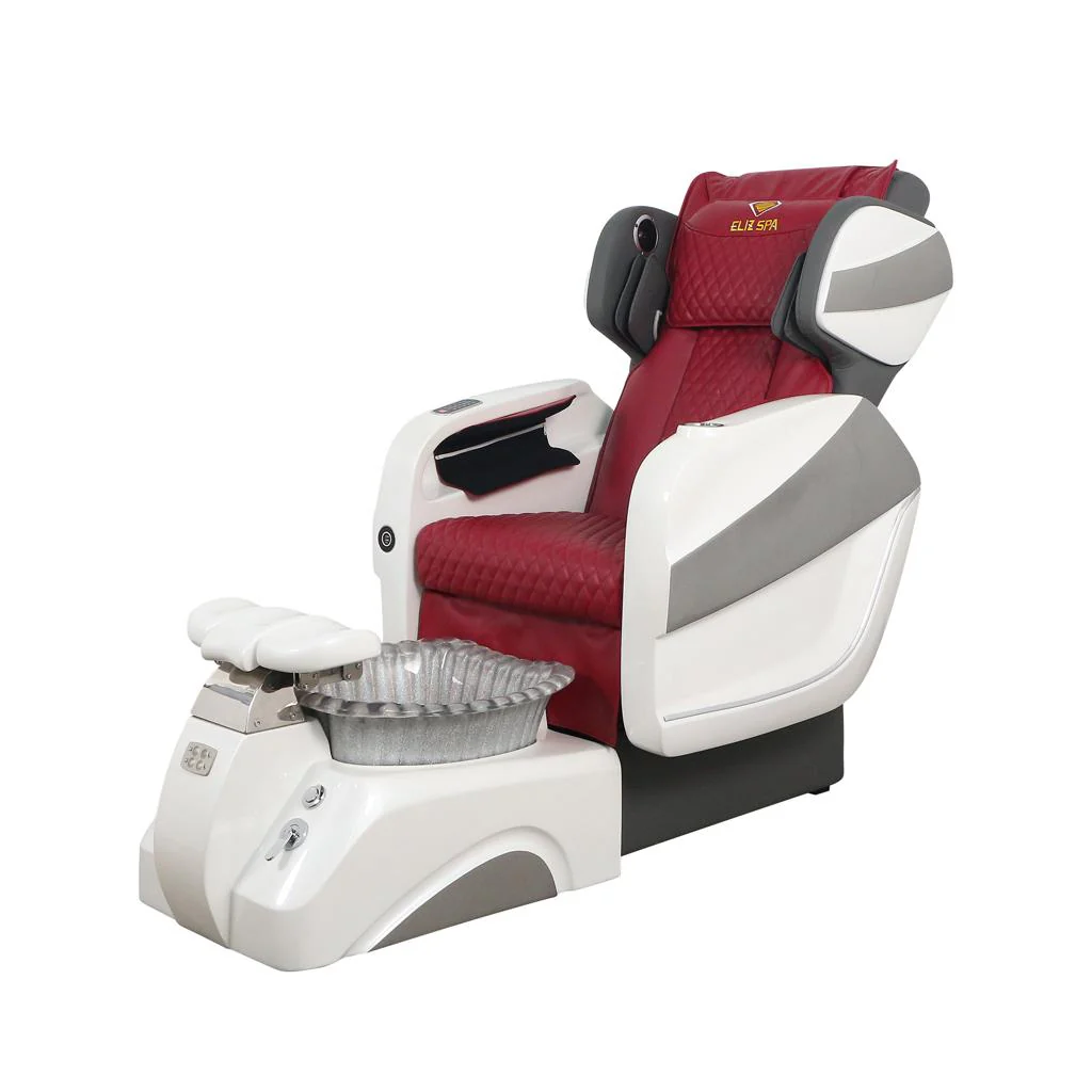 Pedicure Spa Chair - Titus (White | Burgundy | White) - Image 3