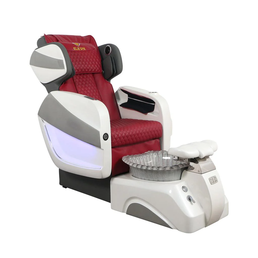 Pedicure Spa Chair - Titus (White | Burgundy | White) - Image 4
