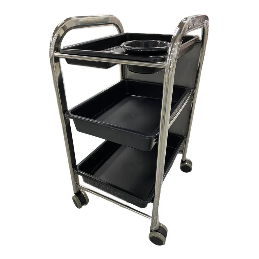 Pedicure Trolley Black 3 Tier - Image 2