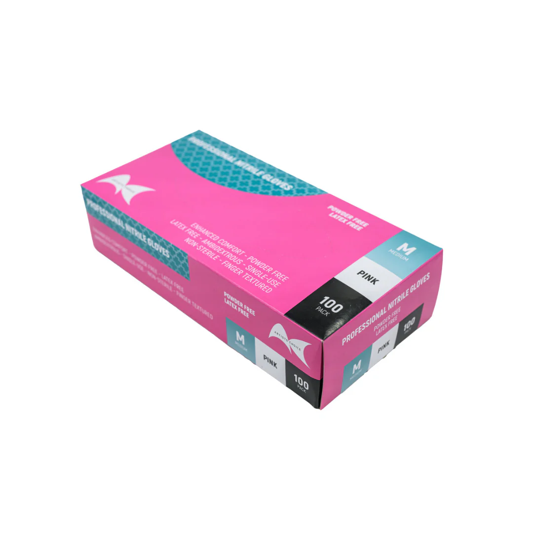 Nitrile Gloves - Powder Free Pink Medium 100pc - Image 2
