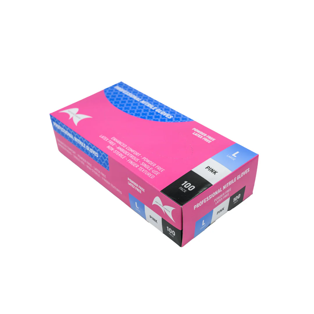 Nitrile Gloves - Powder Free Pink Large 100pc - Image 2